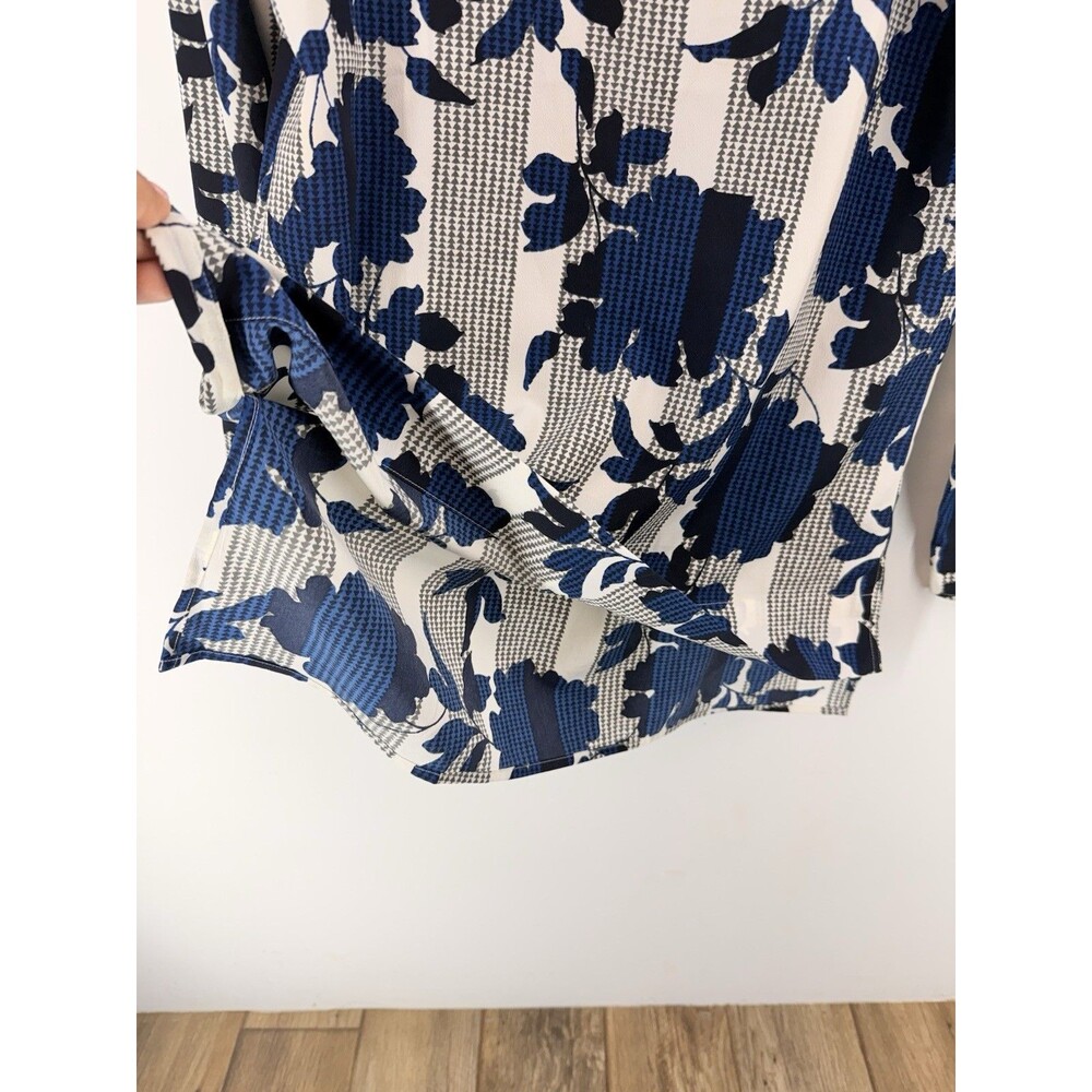Ann Taylor Women's Gray Blue Black Floral Long Sleeve Blouse Shirt Top Small - Picture 6 of 13
